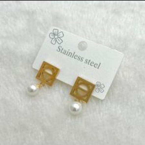 Brand Inspired Cartier Stainless Steel Pearl Drop Earrings