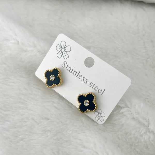 Stainless Steel Clover Stone Stud Earrings