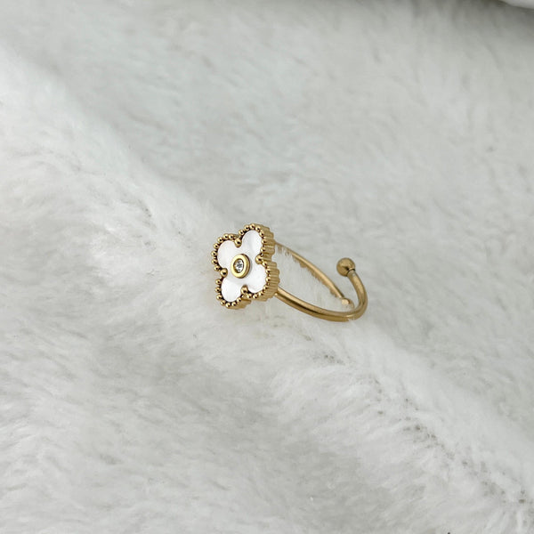 Stainless Steel Clover Stone Adjustable Ring