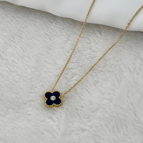 Stainless Steel Clover Stone Pendant (Black & White)