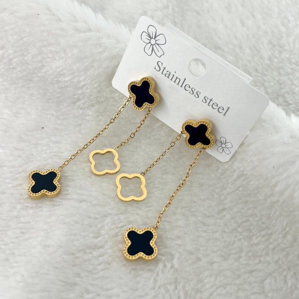 Exclusive Double Layer Clover Drop Earrings (Black & White)