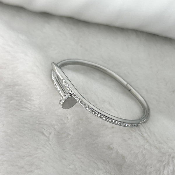 Stainless Steel CTR Premium Stone Studded Silver Nail Handcuff For Girls And Women’s