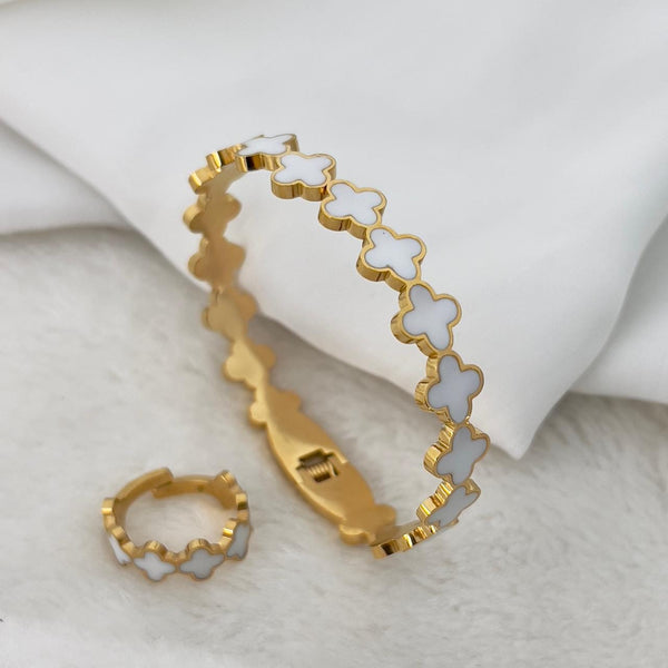 Classic Stainless Steel Clover Loop Bangle & Ring