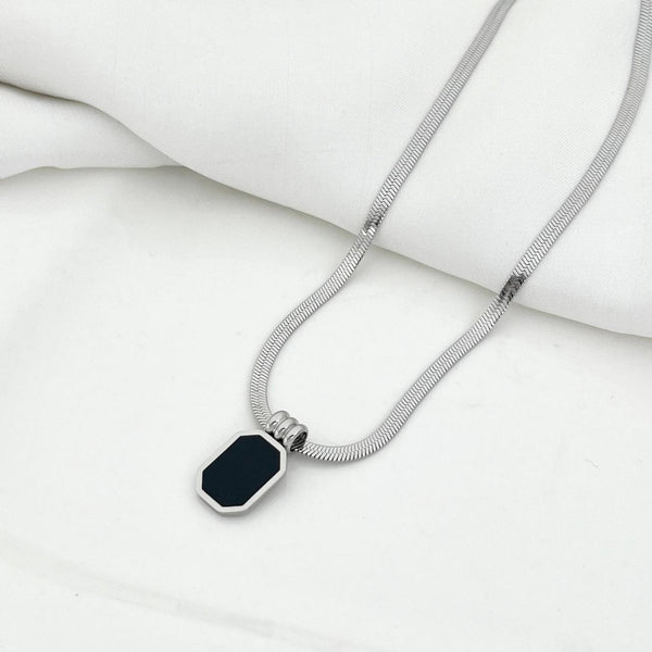 Premium Stainless Steel Silver Flat Chain Necklace (Black & White)
