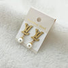 Elegant Stainless Steel LV Brand Inspired Pearl Earrings