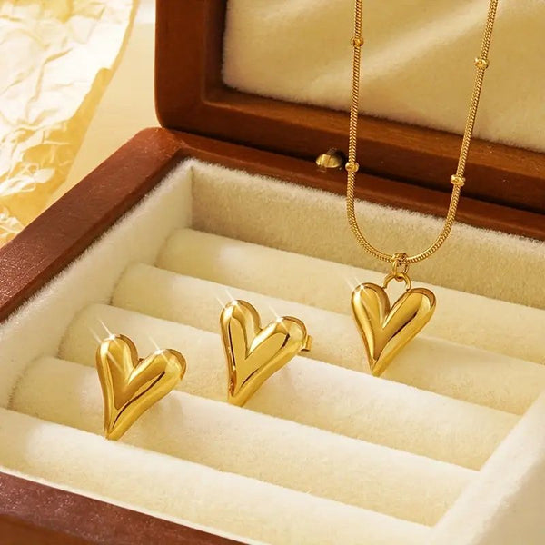 Gold Plated Heart Shape Bracelet & Earings | Stainless Steel