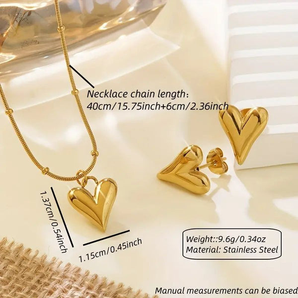 Gold Plated Heart Shape Bracelet & Earings | Stainless Steel