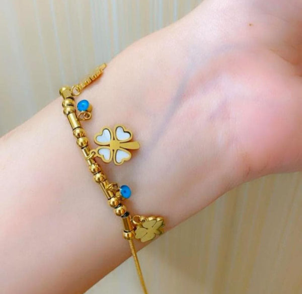 White Heart Clover Charm Bracelet