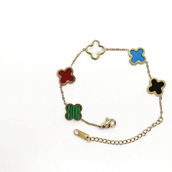 Multi Color Classic Four Leaf Link Bracelet for Ladies