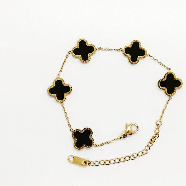 Classic Black Four Leaf Link Bracelet for Women Girls