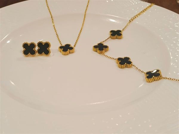 Luxe Black Double Sided Clover Set 3Pcs