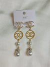 Premium Quality Branded Stainless Steel Rhinestone Pearl Drop CC Luxury Earrings
