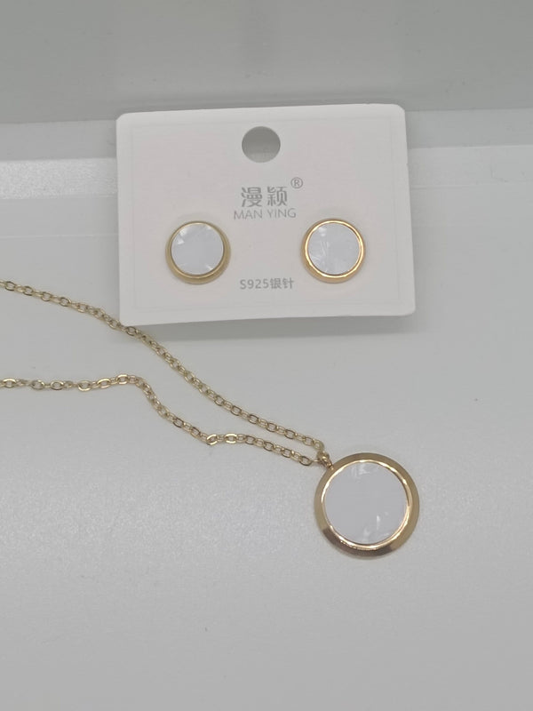 Fashion Simple Exquisite Round Black & White Enamel Stainless Steel Necklace and Ear studs for Women's