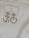 Designer Stainless Steel CC Pearl No.5 And Perfume Charm Circle Drop Earrings