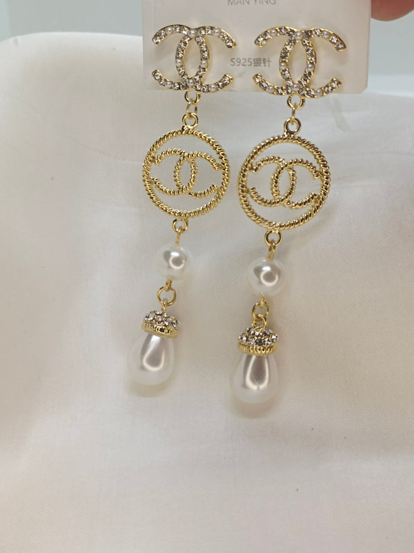 Premium Quality Branded Stainless Steel Rhinestone Pearl Drop Earrings