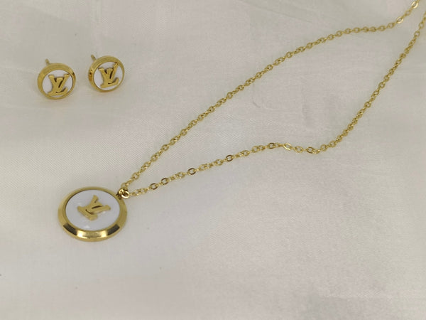 Fashion Simple Exquisite Round Black & White Enamel Stainless Steel Necklace and Ear studs for Women's