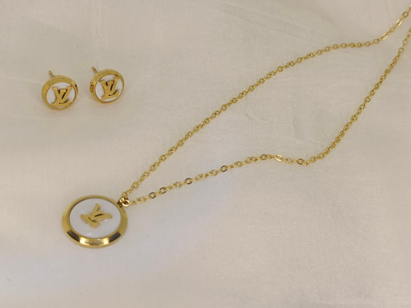 Fashion Simple Exquisite Round Black & White Enamel Stainless Steel Necklace and Ear studs for Women's