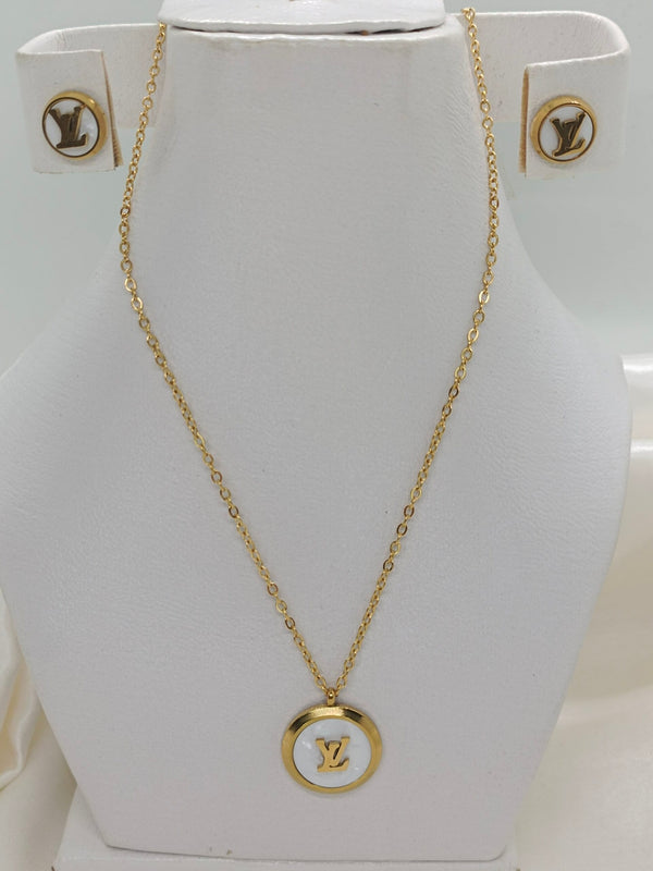 Fashion Simple Exquisite Round Black & White Enamel Stainless Steel Necklace and Ear studs for Women's