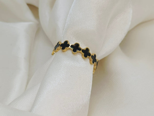 Stainless Steel Clover Loop Adjustable Ring (Black)