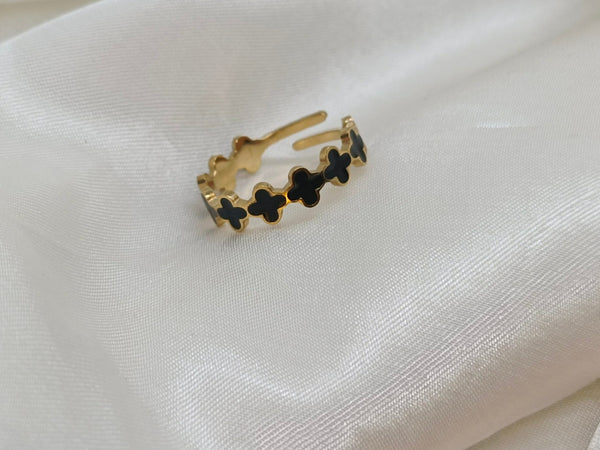 Stainless Steel Clover Loop Adjustable Ring (Black)