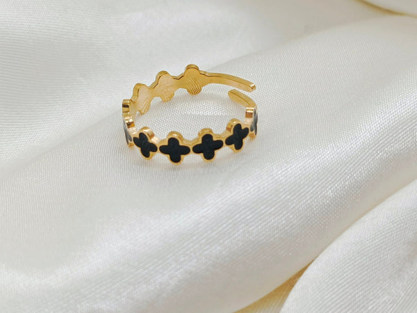 Stainless Steel Clover Loop Adjustable Ring (Black)