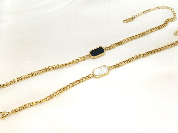 Premium Finish Stainless Steel Chain Bracelet (Black and Pearl White)
