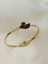 Trendy Stainless Steel Stones Studded Black Swan Bangle