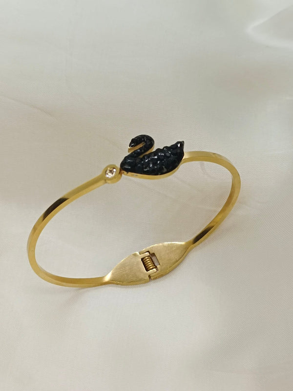 Trendy Stainless Steel Stones Studded Black Swan Bangle