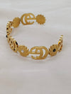 Stainless Steel Golden Bracelet with GG-Inspired Logo and Floral Design