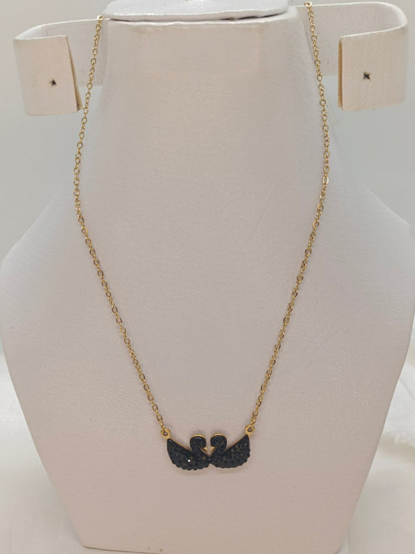 Classic Stainless Steel Double Swan Pendant Necklace