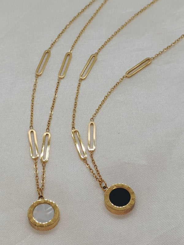 Delicate Stainless Steel Roman Numerals Double Sided Round Charm Necklace