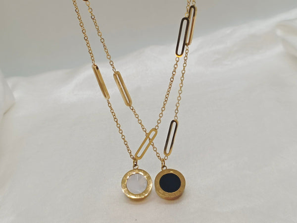 Delicate Stainless Steel Roman Numerals Double Sided Round Charm Necklace