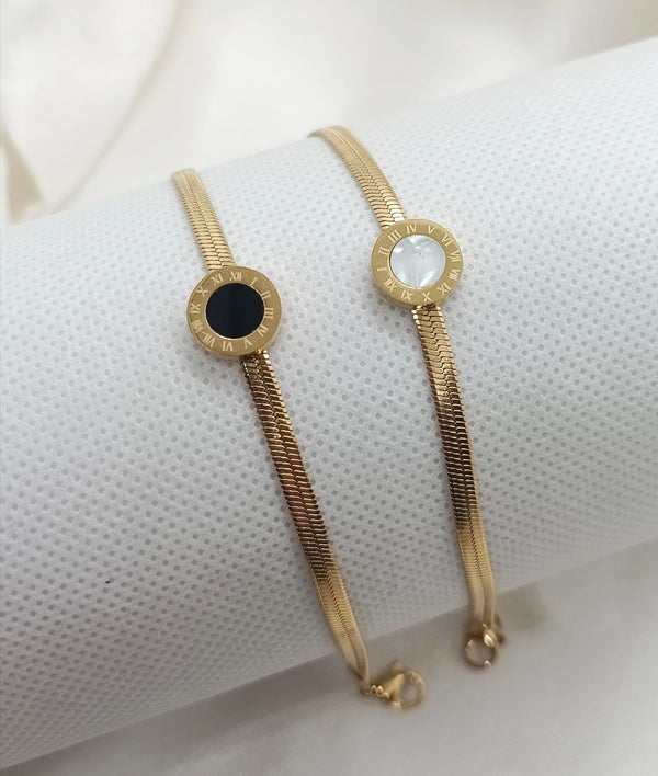 Stainless Steel Round Roman Numerals Pendant Necklace New Fashion Snake Chain