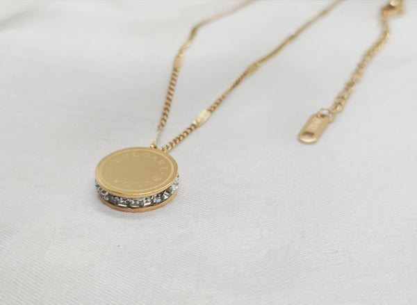 Stainless Steel Brand Inspired Stone Studded Disc Locket