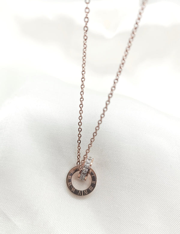 Roman Double Ring Rose Gold Stainless Steel Pendant