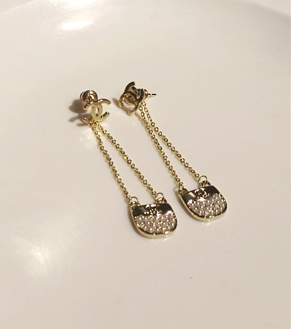 Luxury Launch Bag Purse Stainless Steel CC Earrings