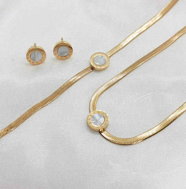 Shiny Stainless Steel Roman Numeral Snake Chain Combo Deal (Black & White)