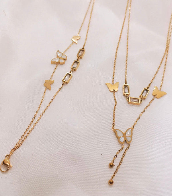 Stainless Steel Gold Plated Butterfly Charm Rhinestone Combo