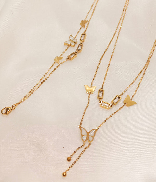 Stainless Steel Gold Plated Butterfly Charm Rhinestone Combo