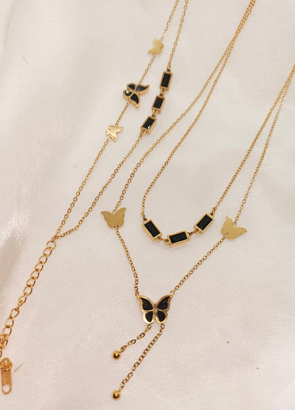 Stainless Steel Gold Plated Butterfly Charm Rhinestone Combo