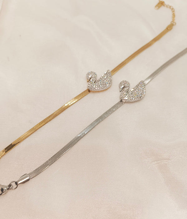 Stainless Steel Crystal Swan Snake Chain Bracelet