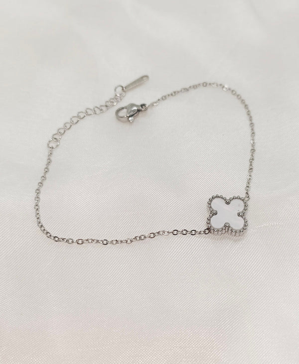 4 Leaf Clover Double Sided Stainless Steel Silver Bracelet