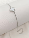4 Leaf Clover Double Sided Stainless Steel Silver Bracelet