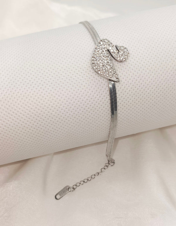 Stainless Steel Crystal Swan Snake Chain Bracelet
