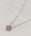 Stainless Steel Silver Clover Double Sided Pendant Necklace