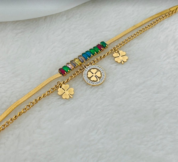 18k Gold Plated Non Tarnish Stainless Steel Lucky Four Leaf Clover Bracelet