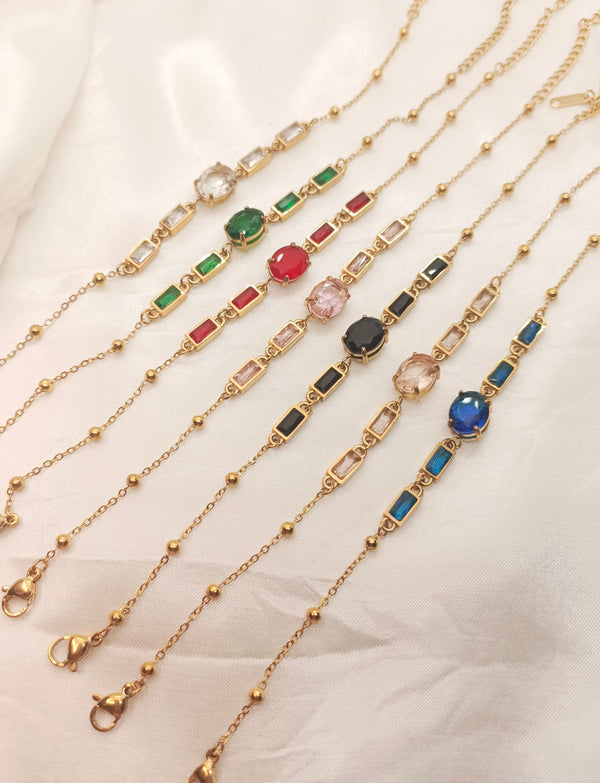 18k Gold Plated Non Tarnish Stainless Steel Colorful Zircon Bracelet 7 colors