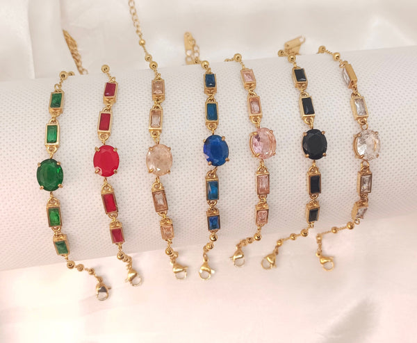 18k Gold Plated Non Tarnish Stainless Steel Colorful Zircon Bracelet 7 Colors