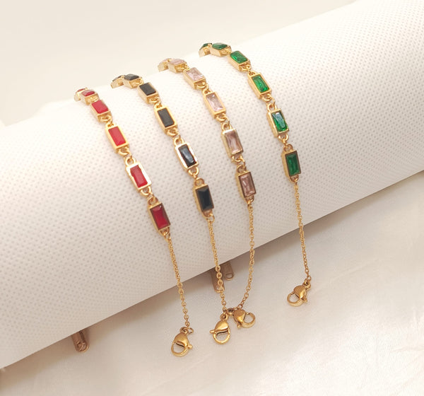 Stainless Steel Colorful Crystal Zircon Charm Bracelet For Women Girls Gold Plated Fashion Bracelet