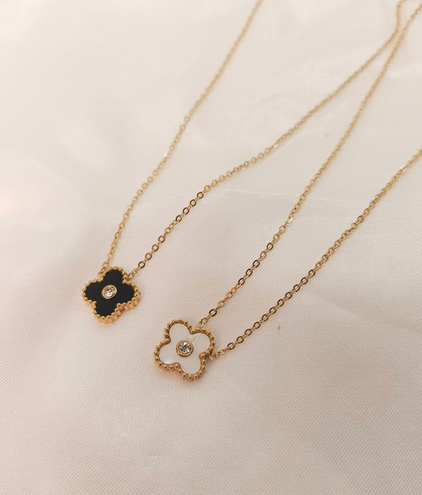 Stainless Steel Clover Stone Pendant (Black & White)